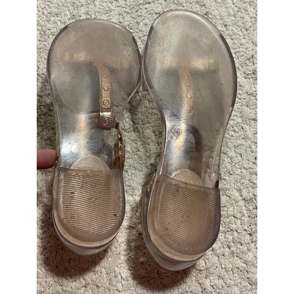 Stuart Weitzman Womens 6 EU36 Clear Aria Gold Bow Jelly Sandals Studded Strappy - Picture 9 of 12